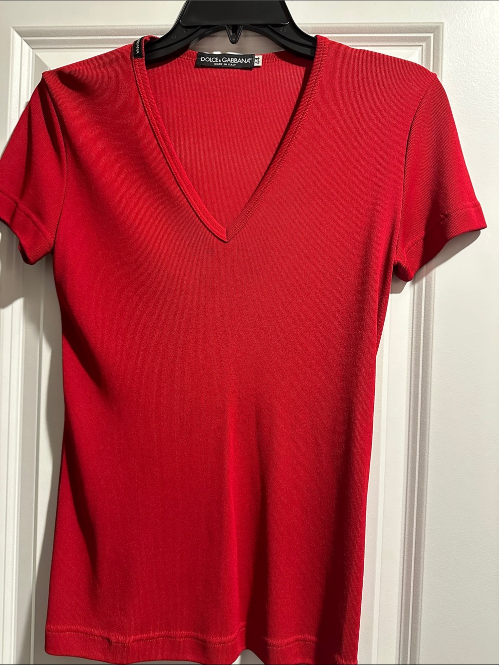 Dolce & Gabbana Red V-Neck Short Sleeve Tee